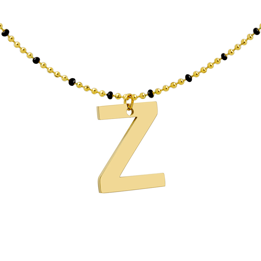 Collar Esmalte Negro de Acero con Inicial Grabada