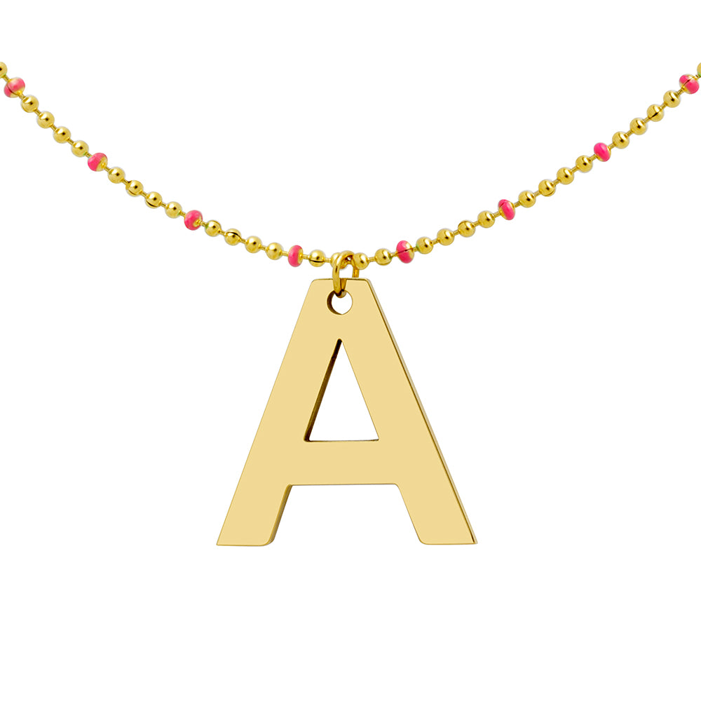 Collar Bolitas Coral de Acero con Inicial Grabada