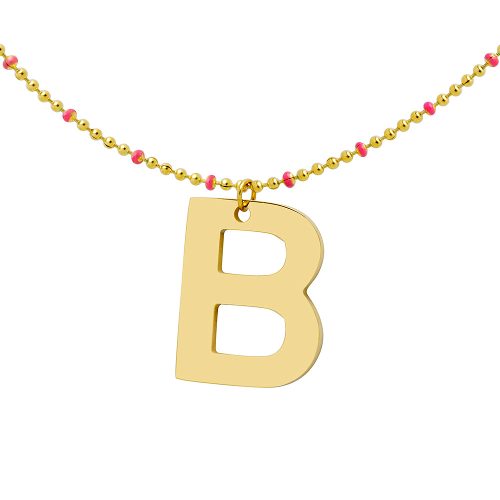 Collar Bolitas Coral de Acero con Inicial Grabada