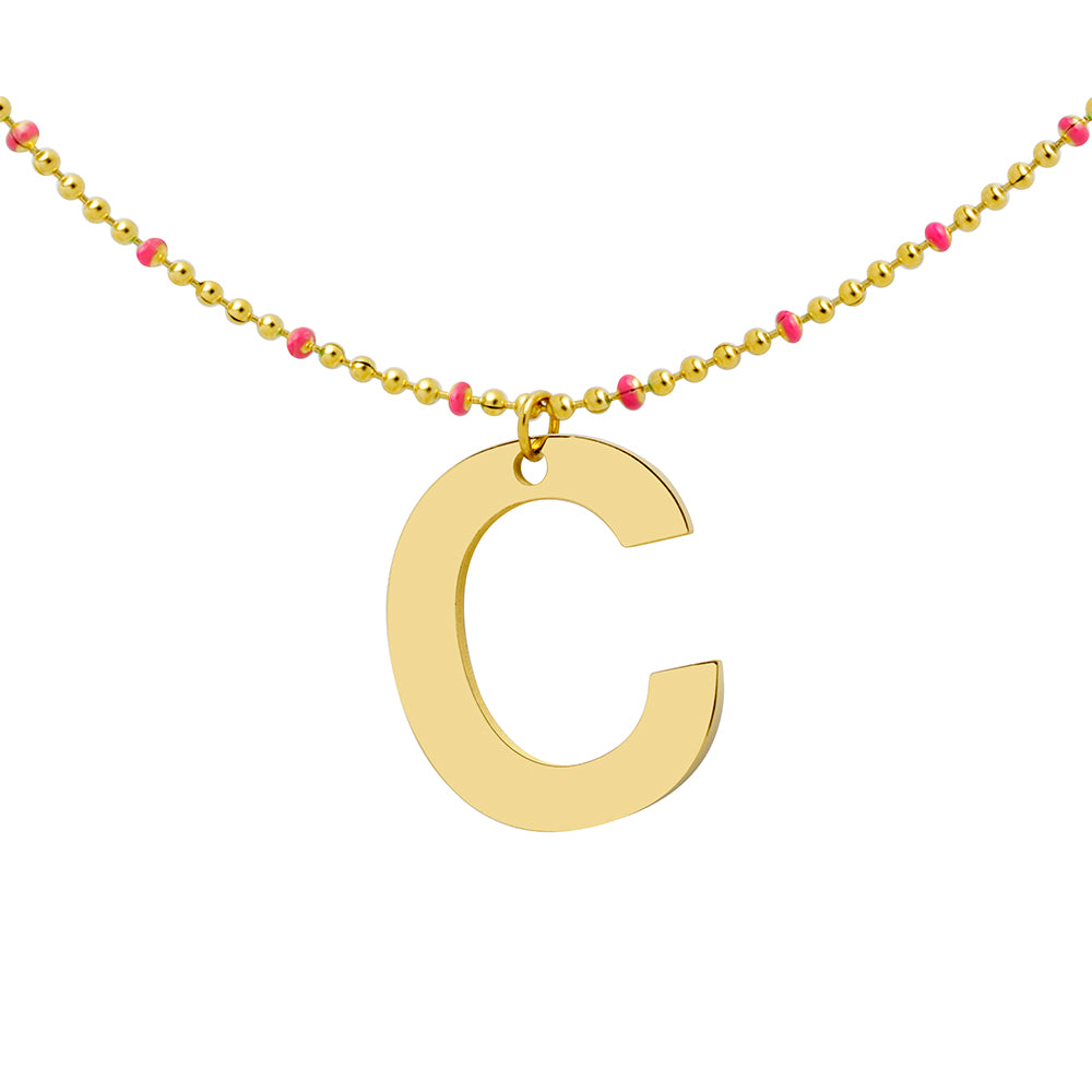 Collar Bolitas Coral de Acero con Inicial Grabada