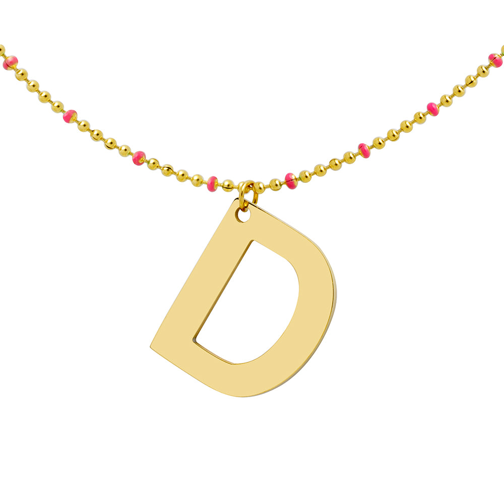 Collar Bolitas Coral de Acero con Inicial Grabada