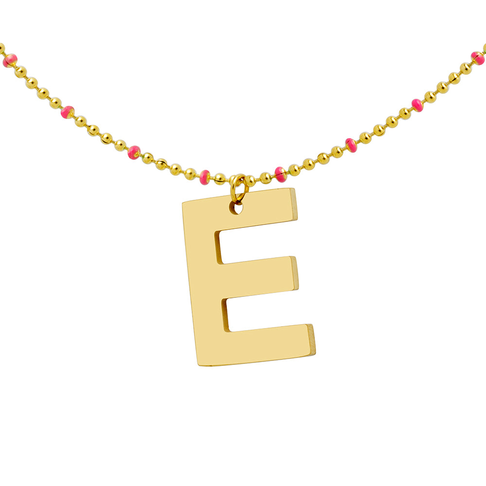 Collar Bolitas Coral de Acero con Inicial Grabada