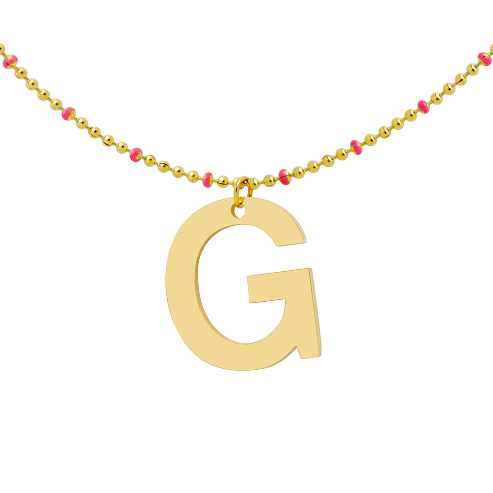 Collar Bolitas Coral de Acero con Inicial Grabada