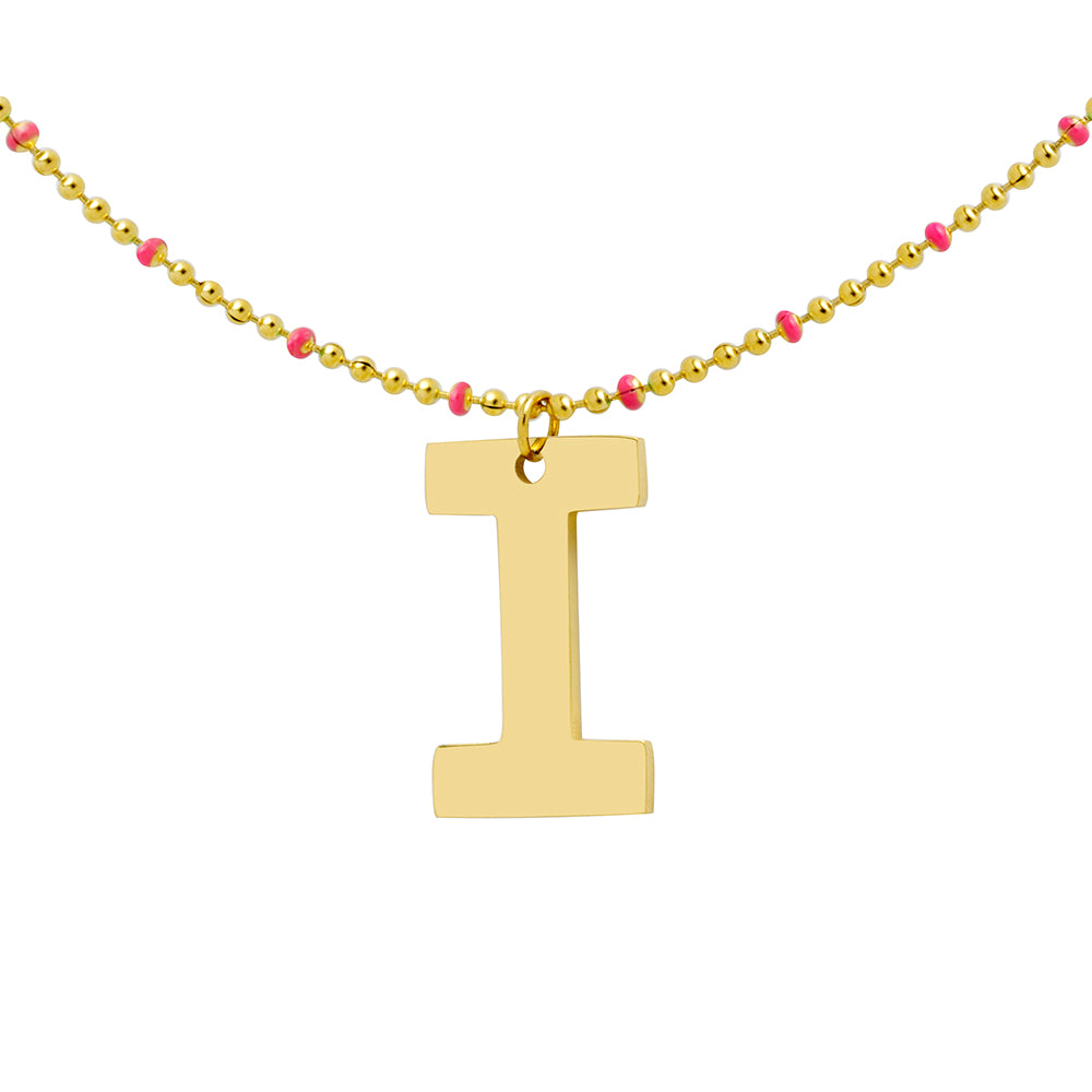 Collar Bolitas Coral de Acero con Inicial Grabada