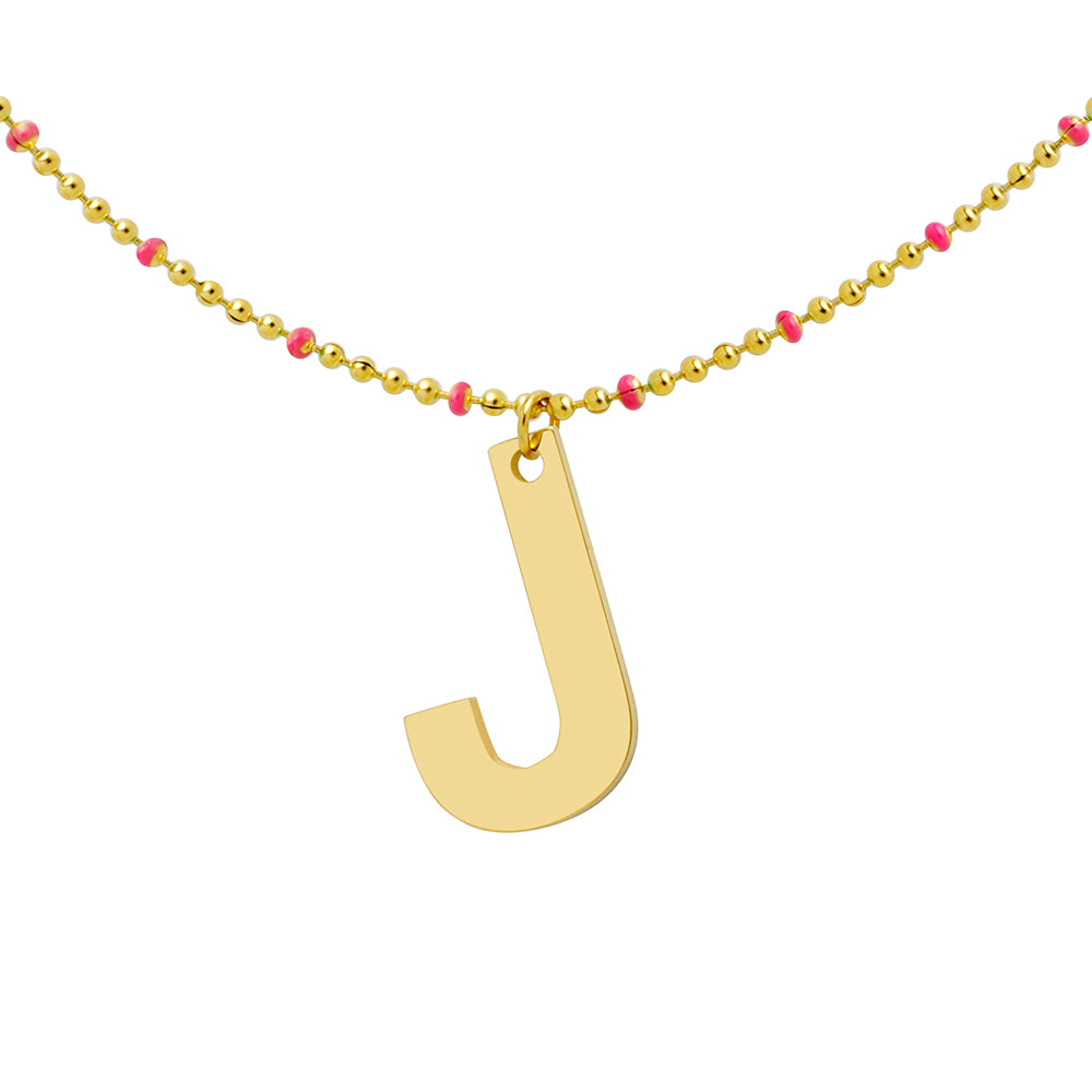 Collar Bolitas Coral de Acero con Inicial Grabada
