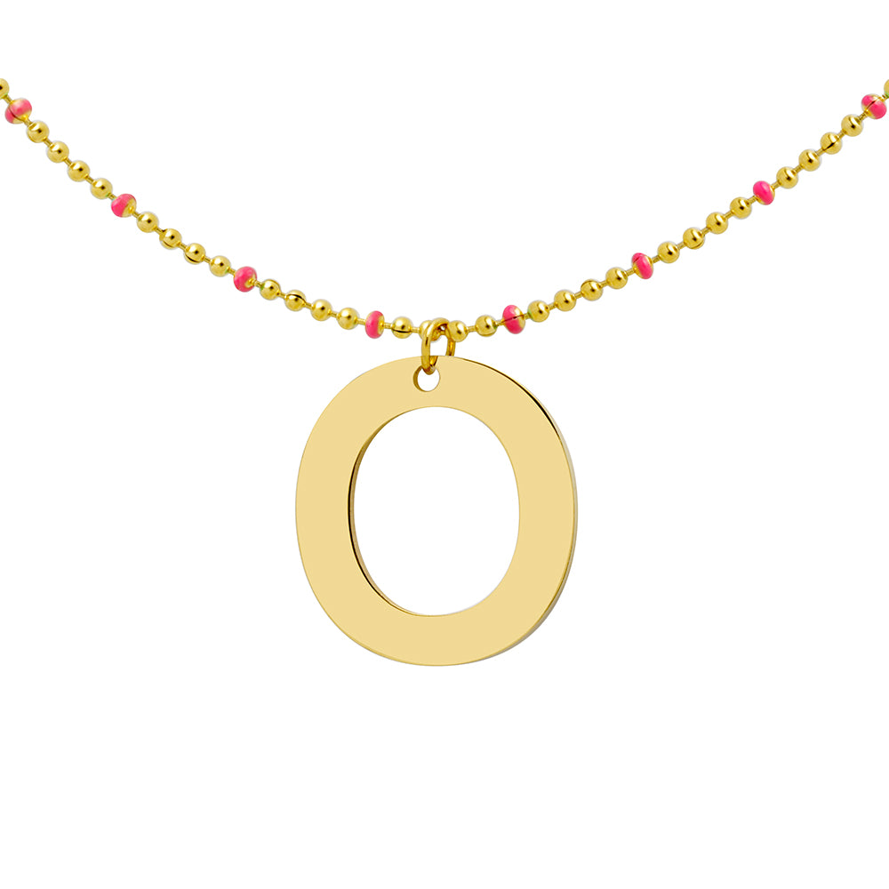 Collar Bolitas Coral de Acero con Inicial Grabada