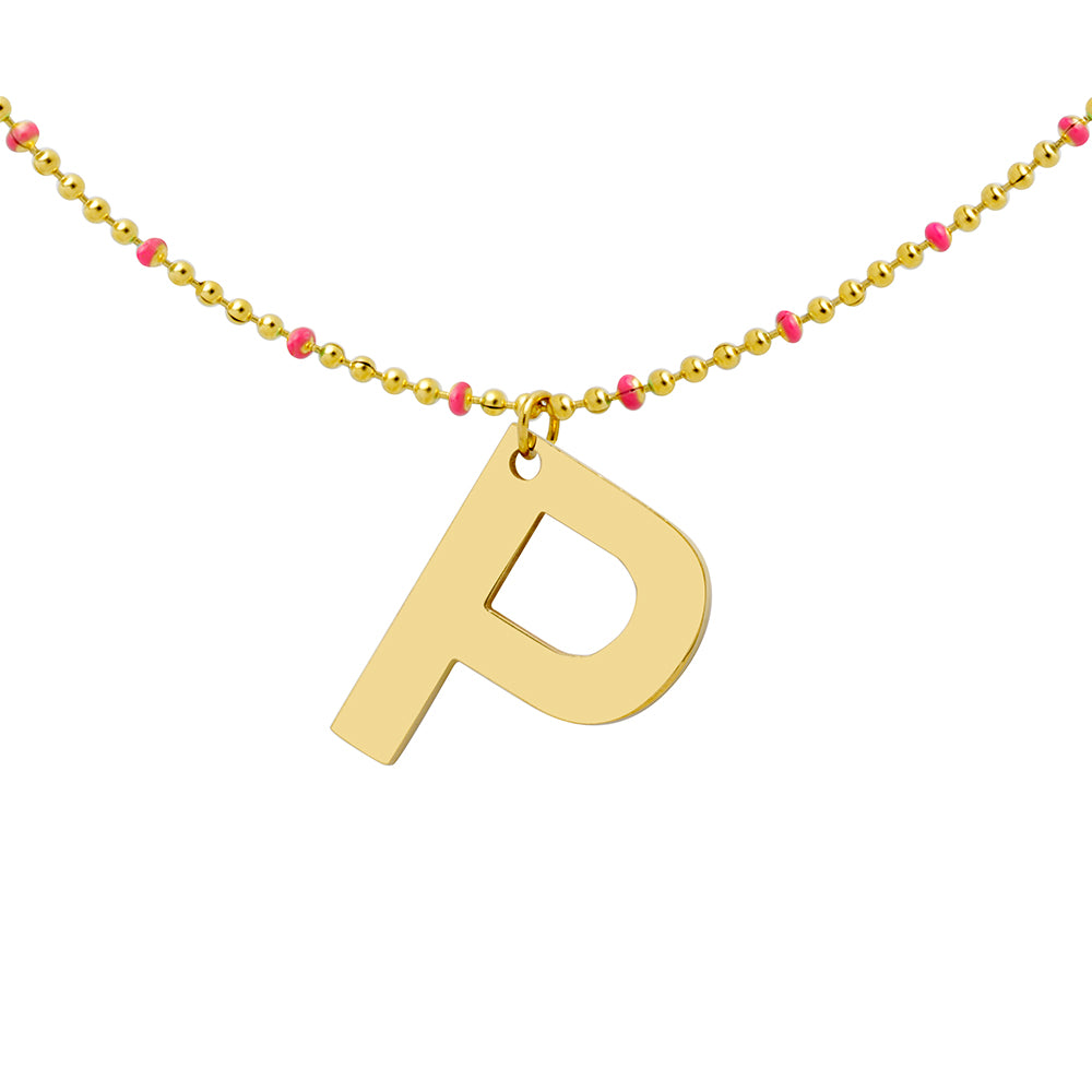 Collar Bolitas Coral de Acero con Inicial Grabada