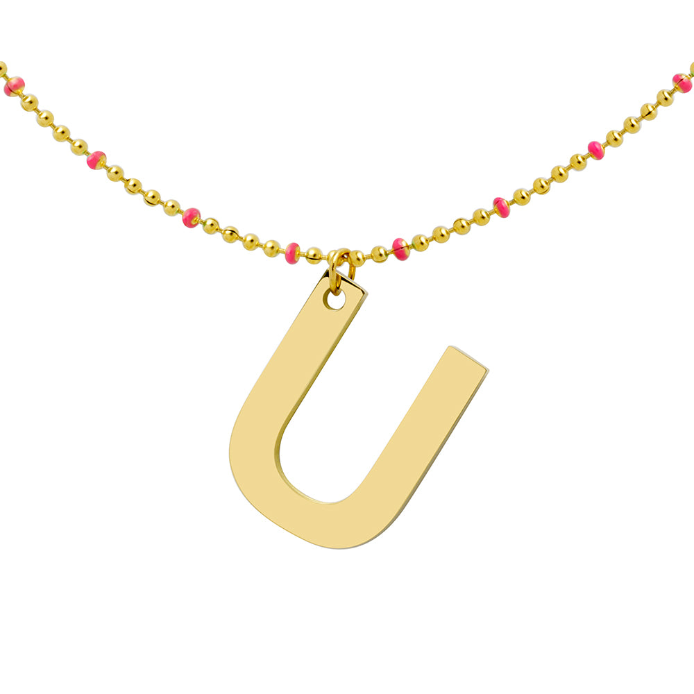 Collar Bolitas Coral de Acero con Inicial Grabada