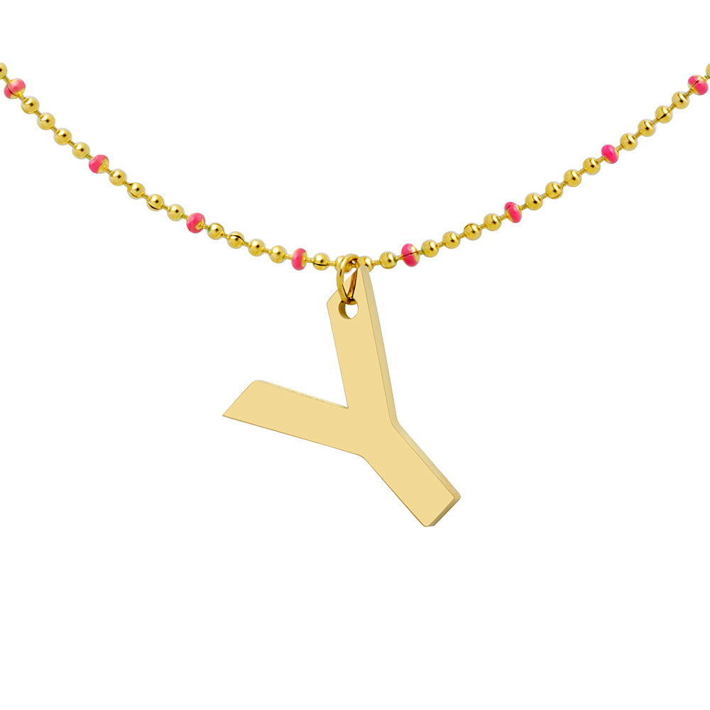 Collar Bolitas Coral de Acero con Inicial Grabada
