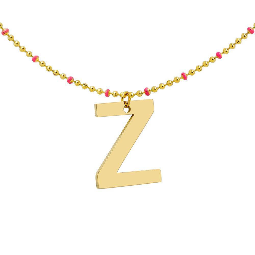 Collar Bolitas Coral de Acero con Inicial Grabada