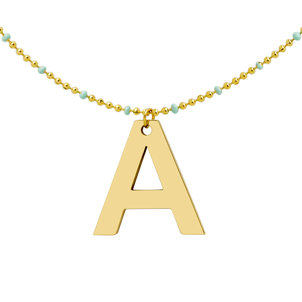 Collar Inicial Bolitas Esmalte Turquesa