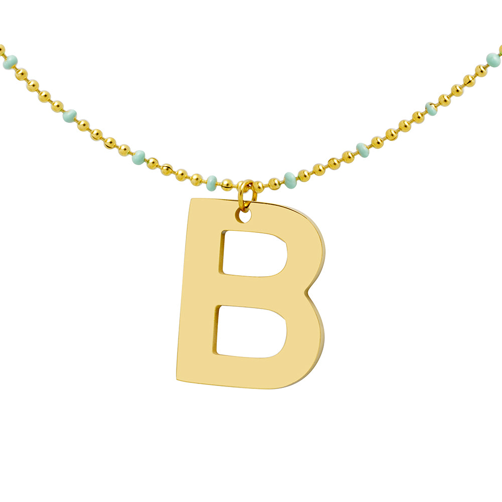 Collar Bolitas Turquesa de Acero con Inicial Grabada