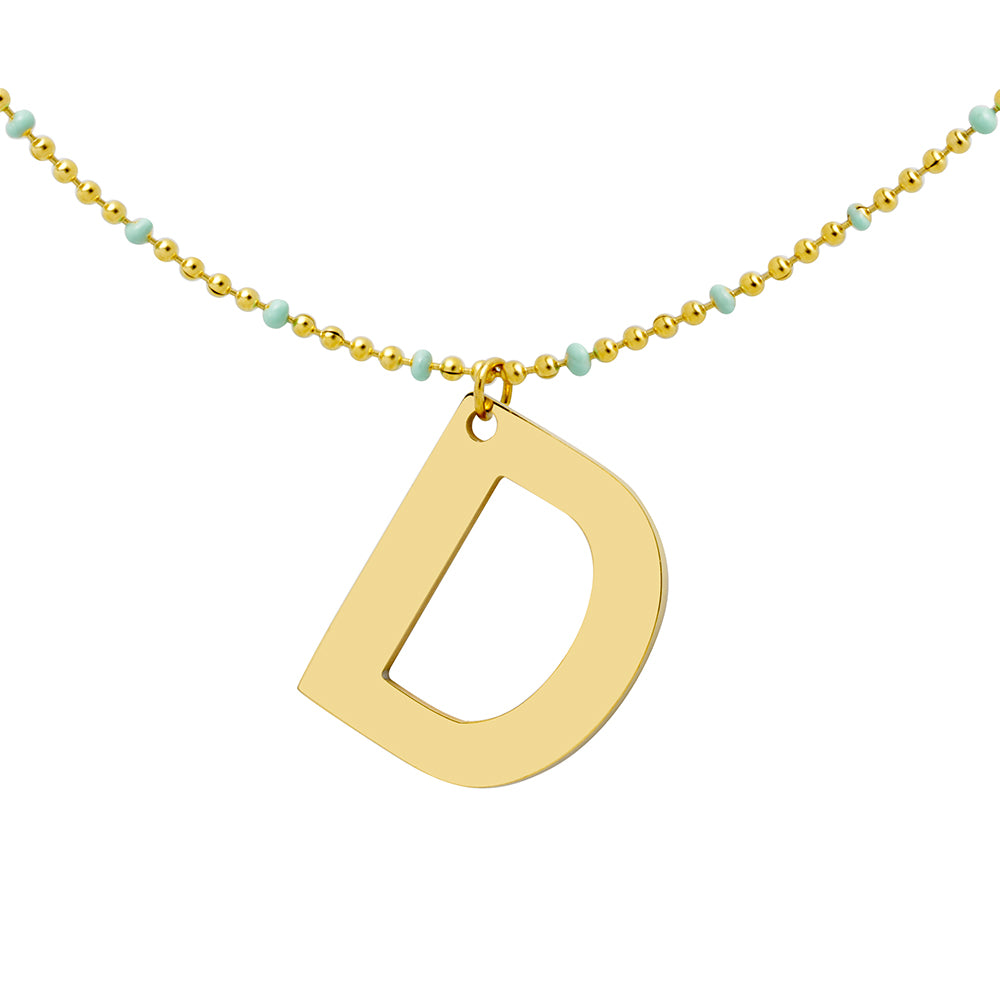 Collar Bolitas Turquesa de Acero con Inicial Grabada
