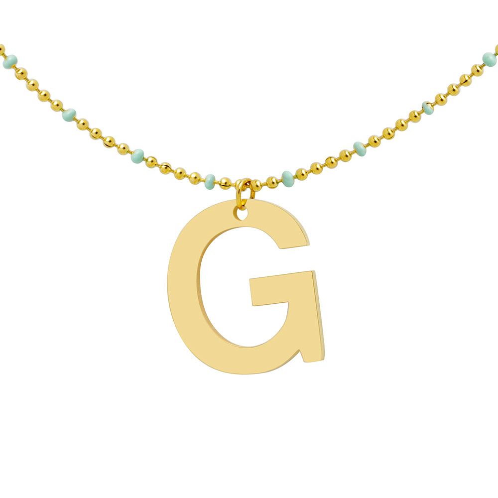 Collar Bolitas Turquesa de Acero con Inicial Grabada