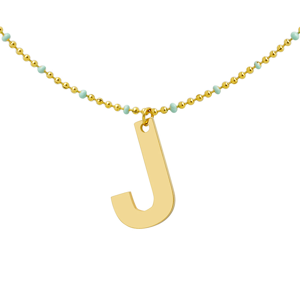 Collar Bolitas Turquesa de Acero con Inicial Grabada