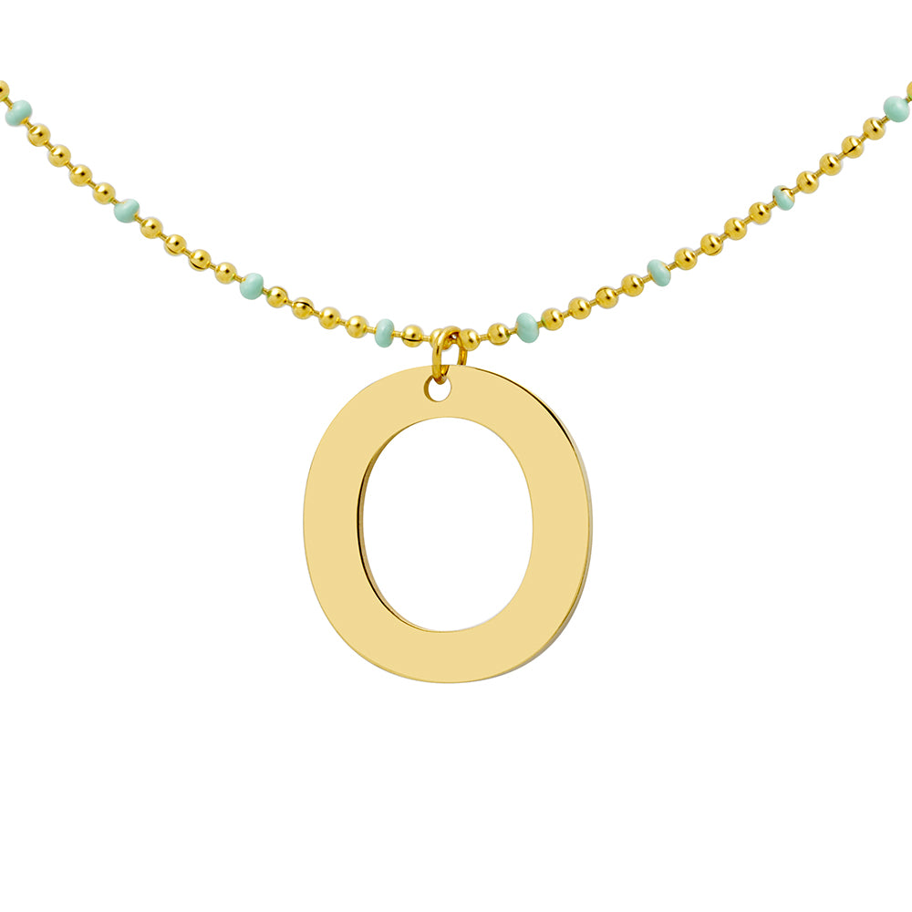 Collar Bolitas Turquesa de Acero con Inicial Grabada