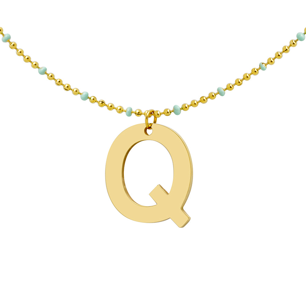 Collar Bolitas Turquesa de Acero con Inicial Grabada