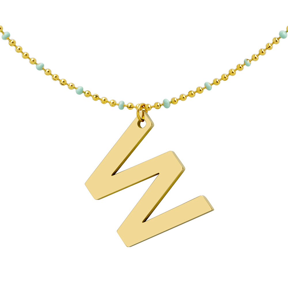 Collar Bolitas Turquesa de Acero con Inicial Grabada