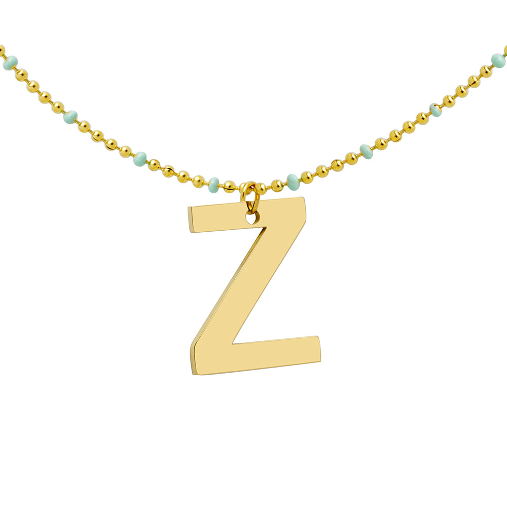 Collar Bolitas Turquesa de Acero con Inicial Grabada