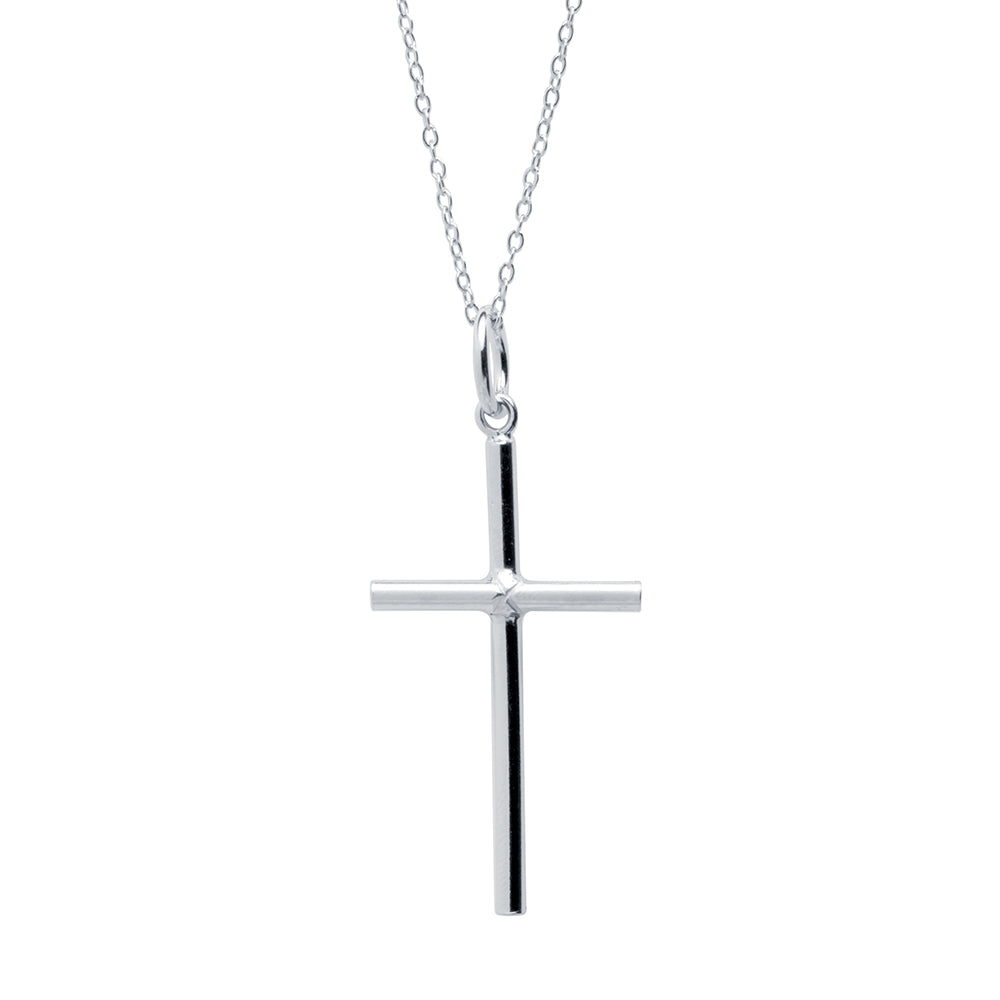 Collar Cruz Tubo Lisa Grande de Plata 925