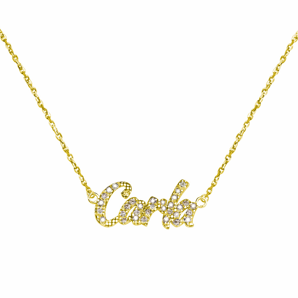 Collar de Oro 18K con Nombre Grabado y Diamantes