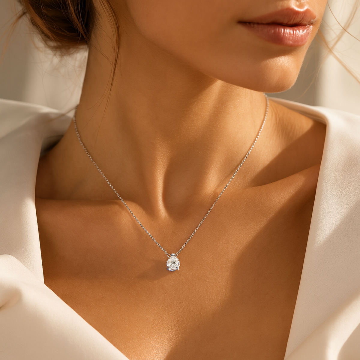 Collar Moissanita de Plata 925 con Nombre Grabado – puesto, a tamaño real