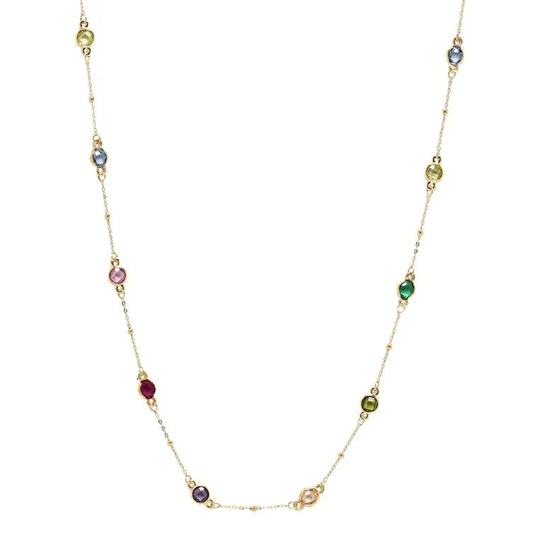 Gargantilla de Oro 9K con Circonitas de Color y Bolitas