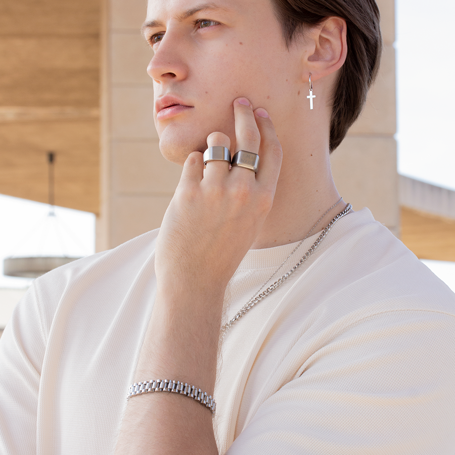 Anillo Rectangular de Acero para Hombre Personalizado