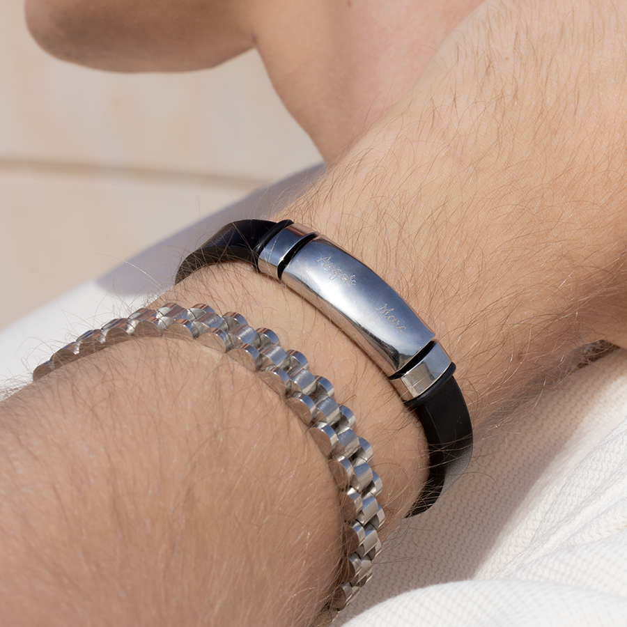 Pulsera de Acero y Piel Sintética Negra