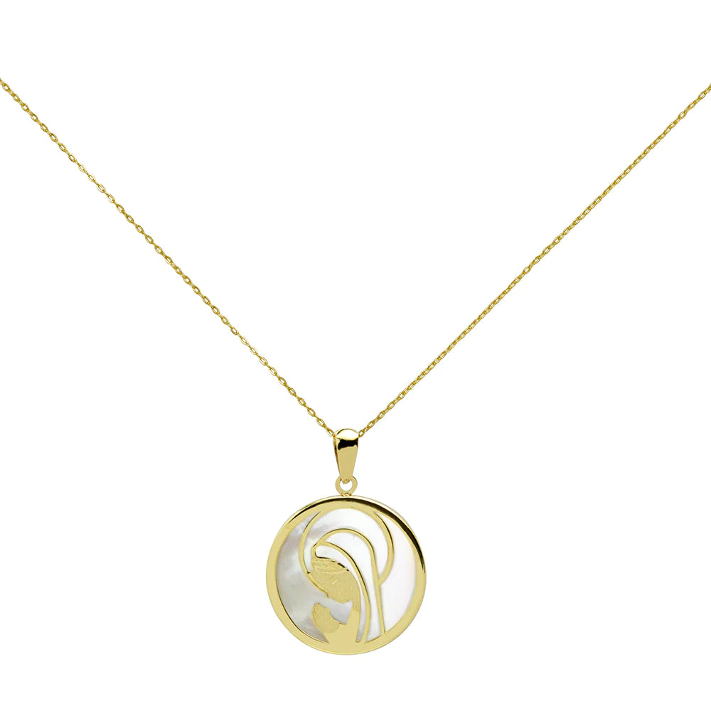 Colgante Virgen Niña de Oro 18K con Nácar
