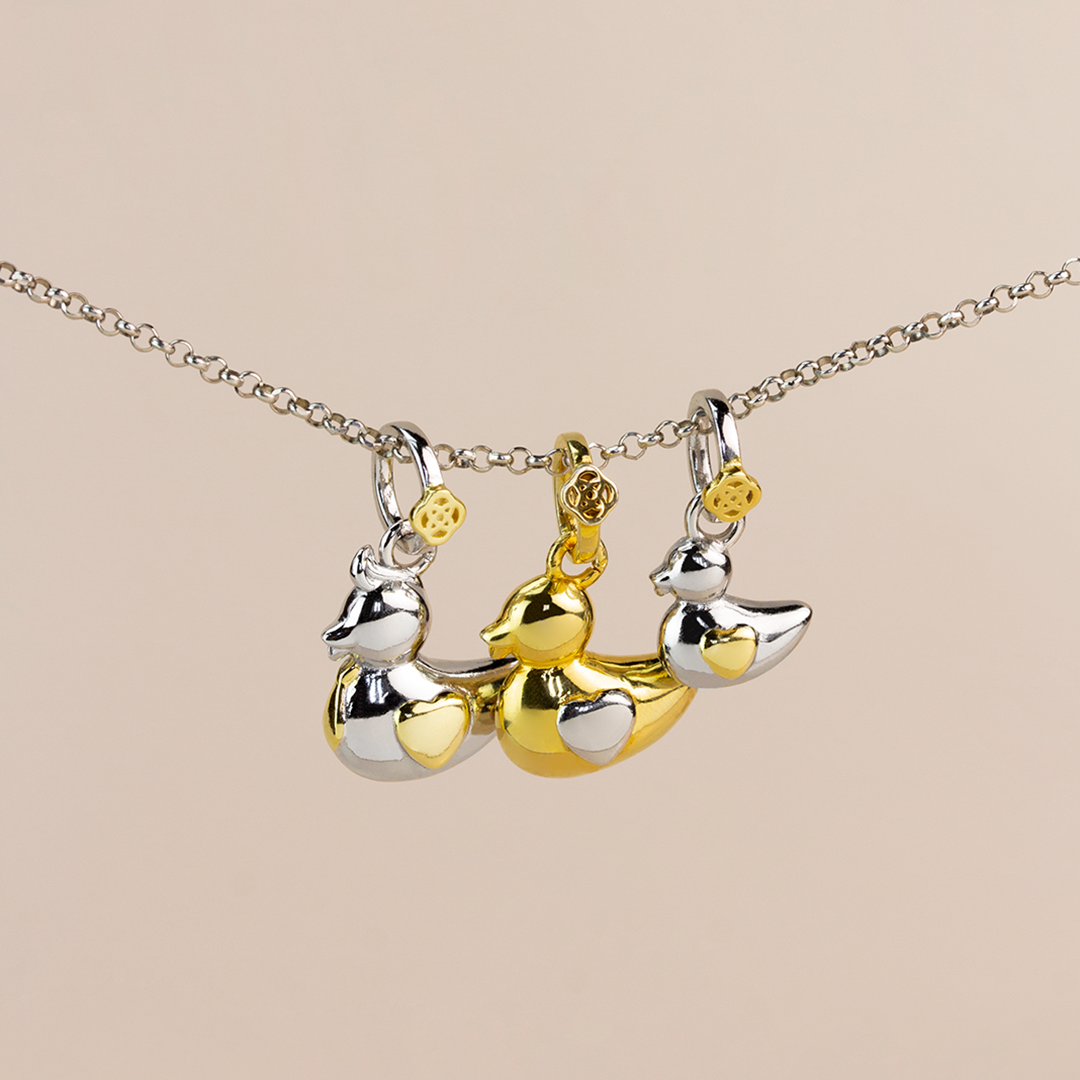 Colgante Familia Patos de Plata 925 con Nombres