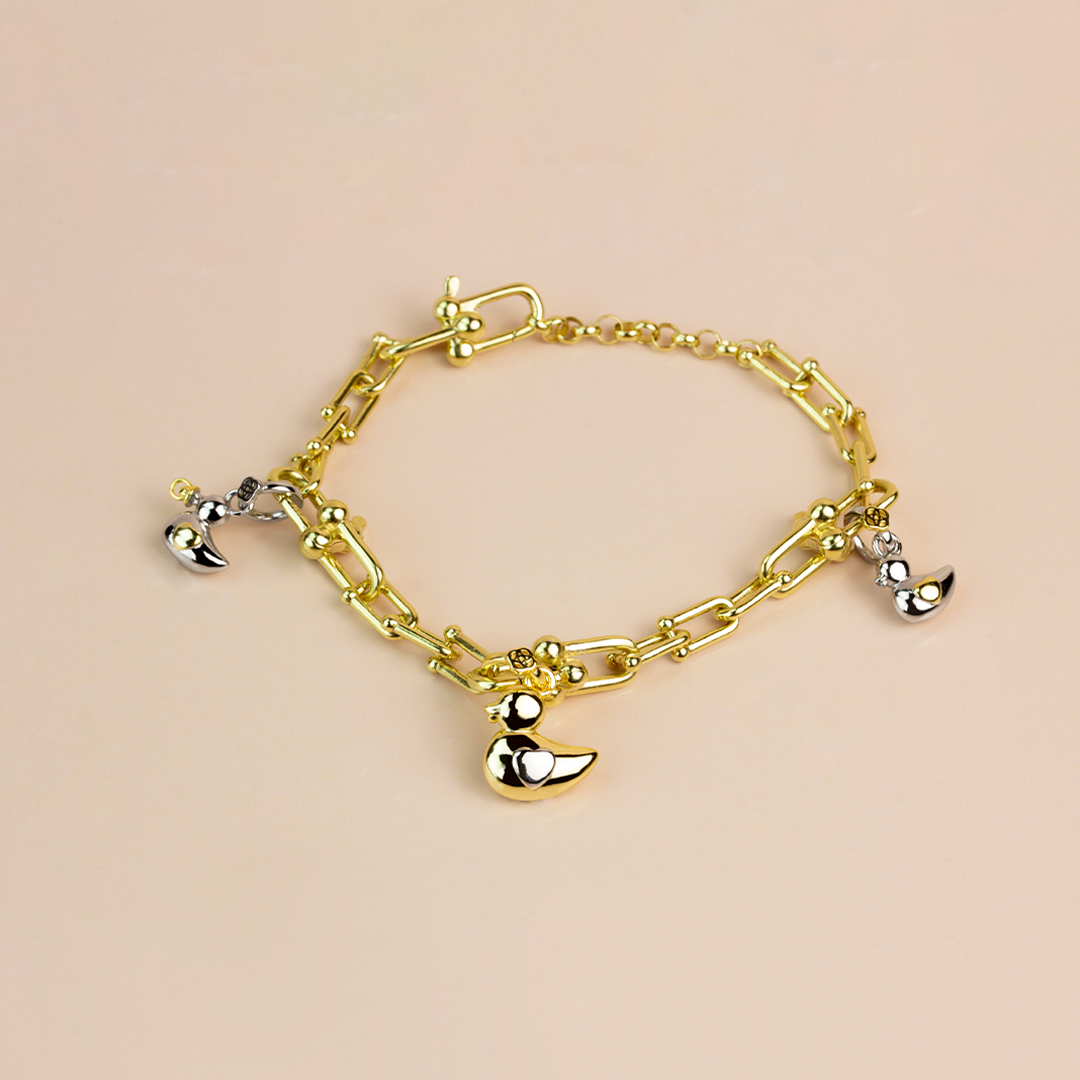 Pulsera Patitos de Plata 925 con Nombre Grabado
