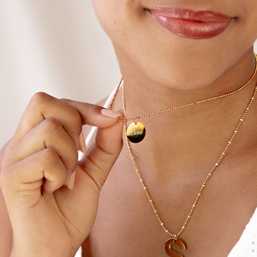 Collar Bolitas Esmalte Negro de Acero Personalizado