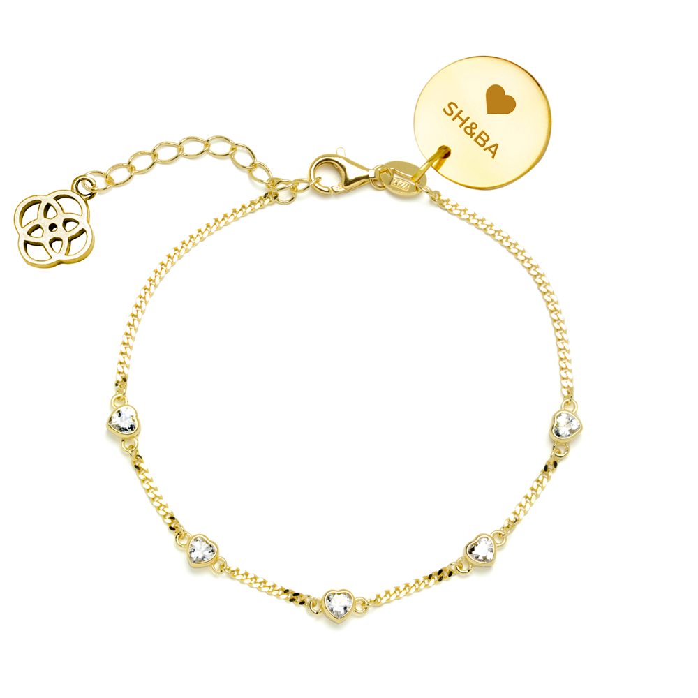 Pulsera Corazones de Plata 925 con Inicial Grabada