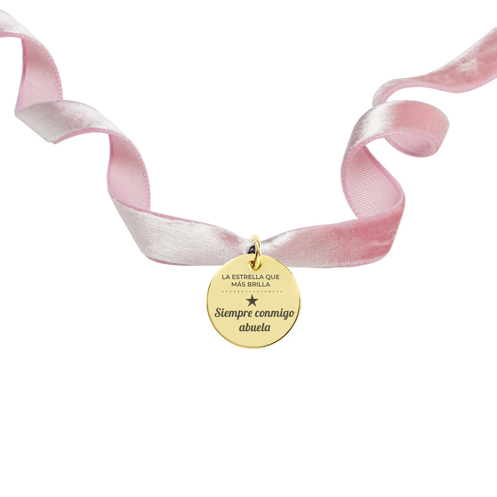 Medalla para el Ramo de Novia Pequeña con Cinta de Terciopelo de Oro