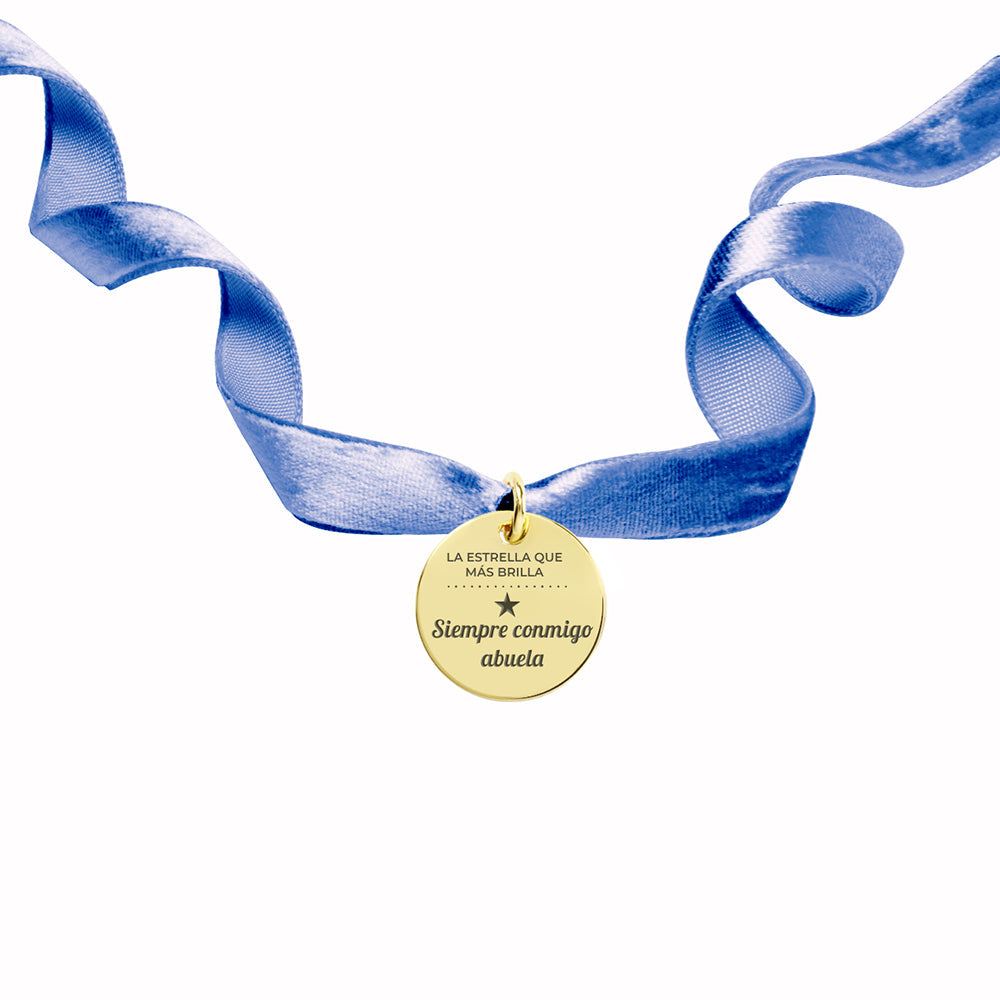 Medalla para el Ramo de Novia Pequeña con Cinta de Terciopelo de Oro