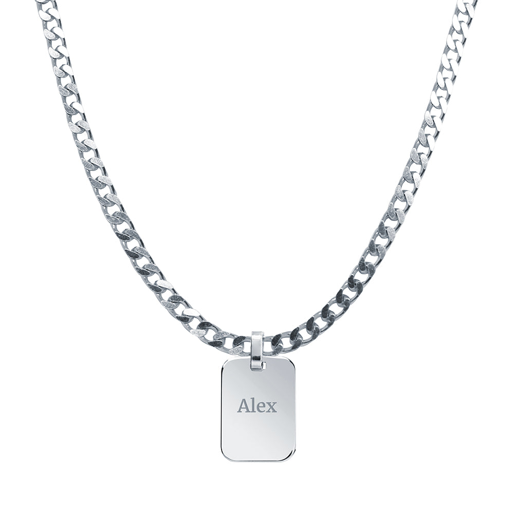 Cadena Barbada Hombre y Medalla Rectangular Pequeña