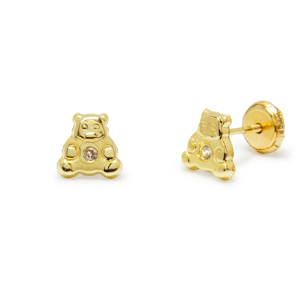 Pendientes Oso de Oro 9K con Circonitas