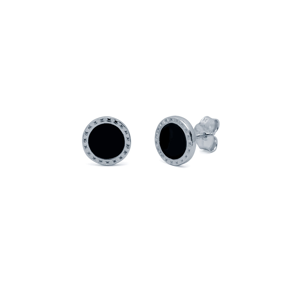 Pendientes Circulo Esmalte Negro Plata