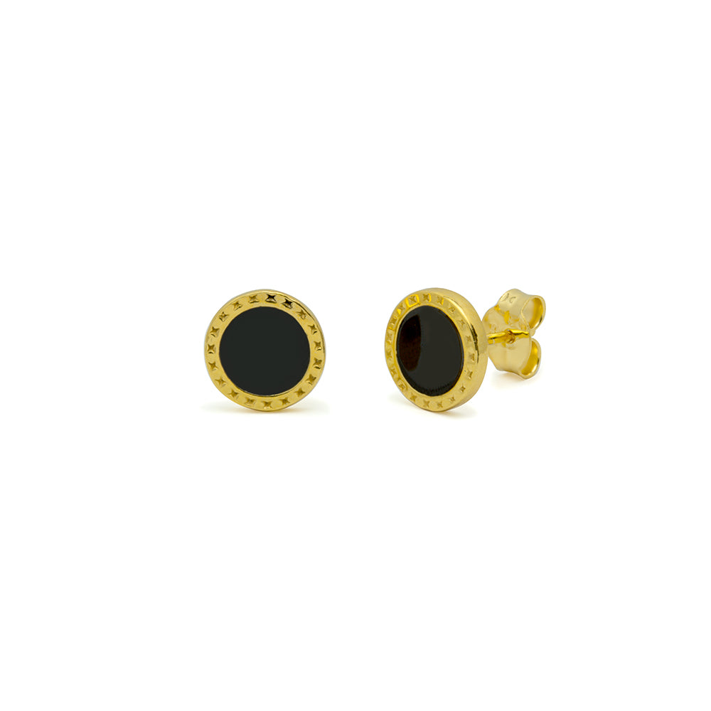 Pendientes Circulo Esmalte Negro Plata