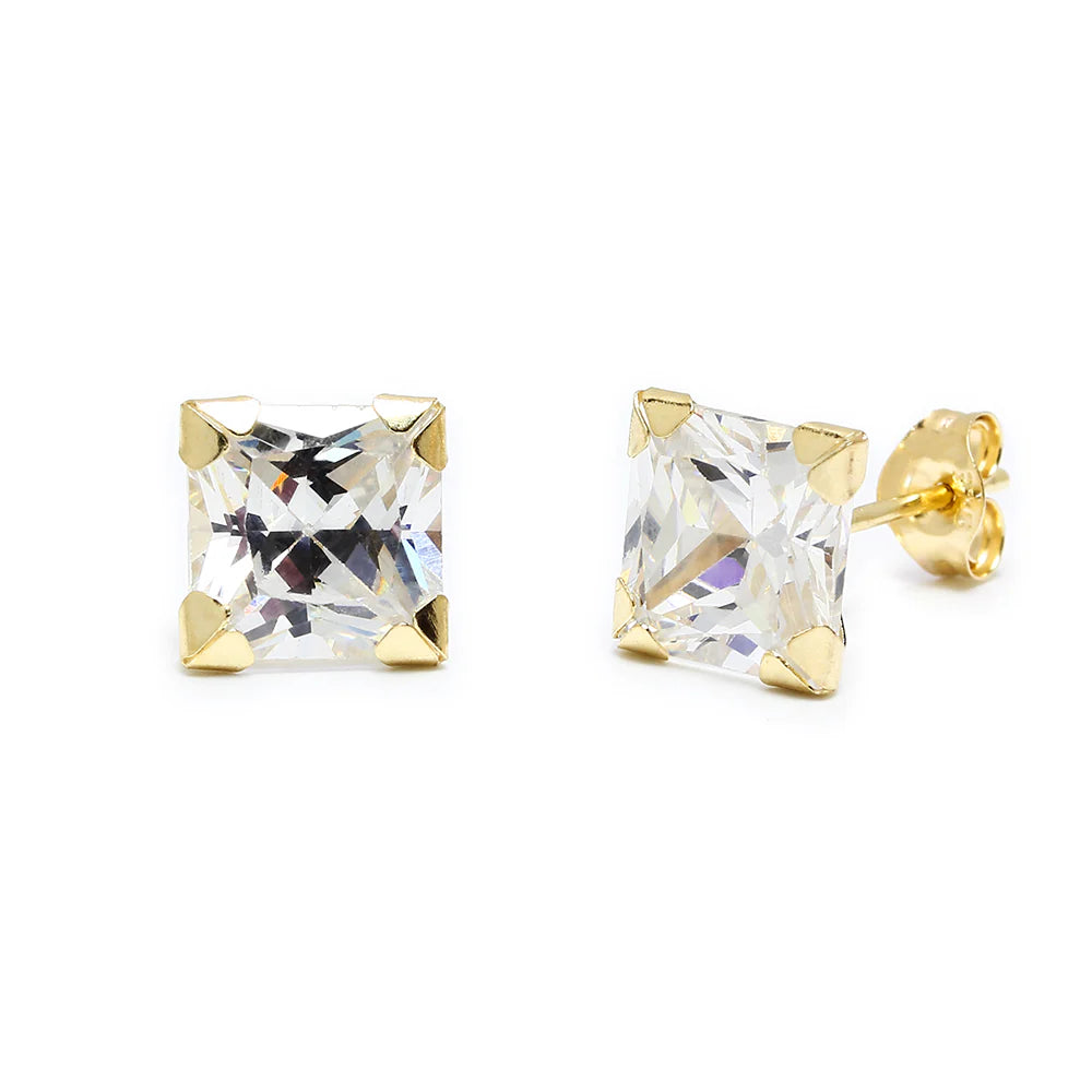 Pendientes Circonita Cuadrada de Oro 9K