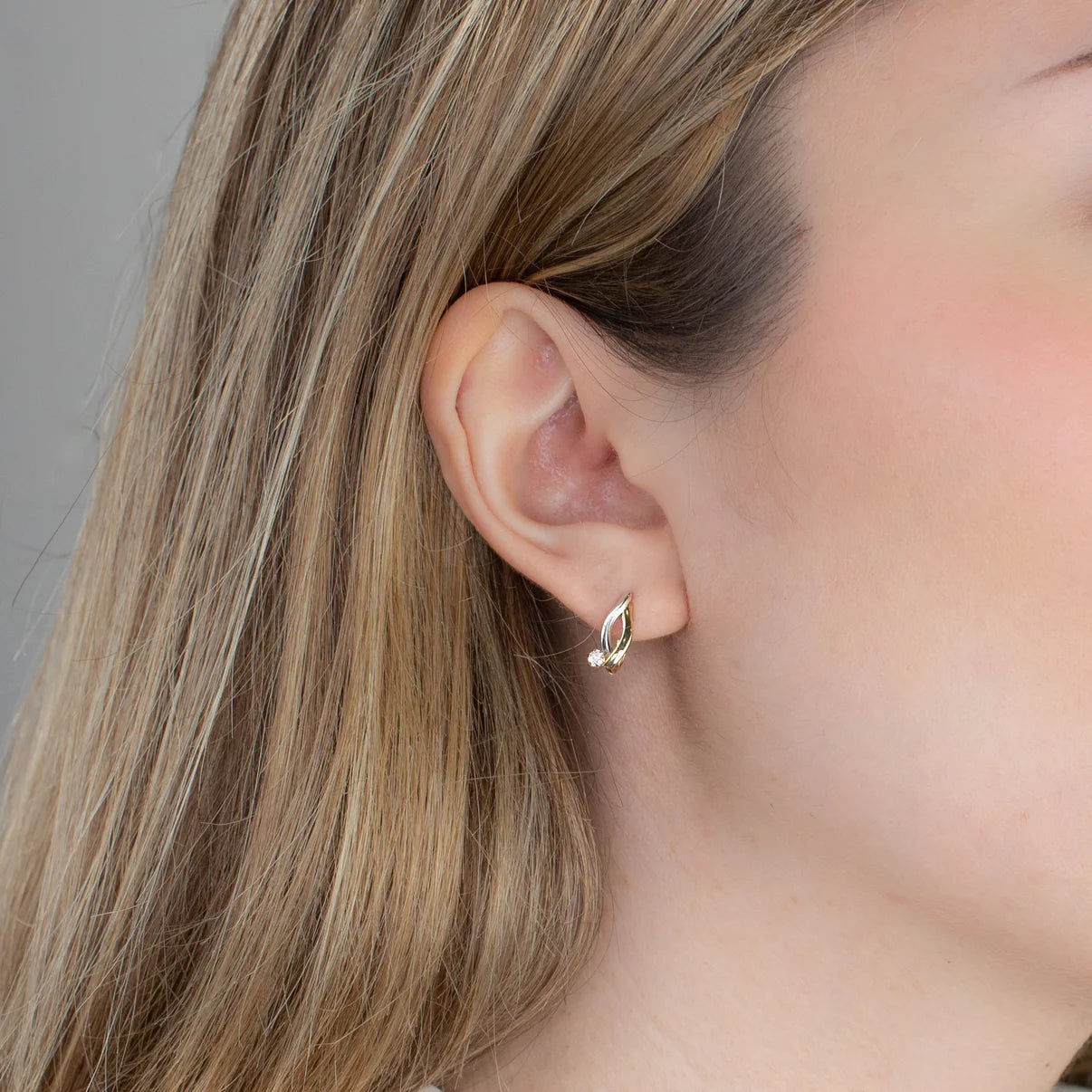 Pendientes Bandas Lisas con Circonitas Oro