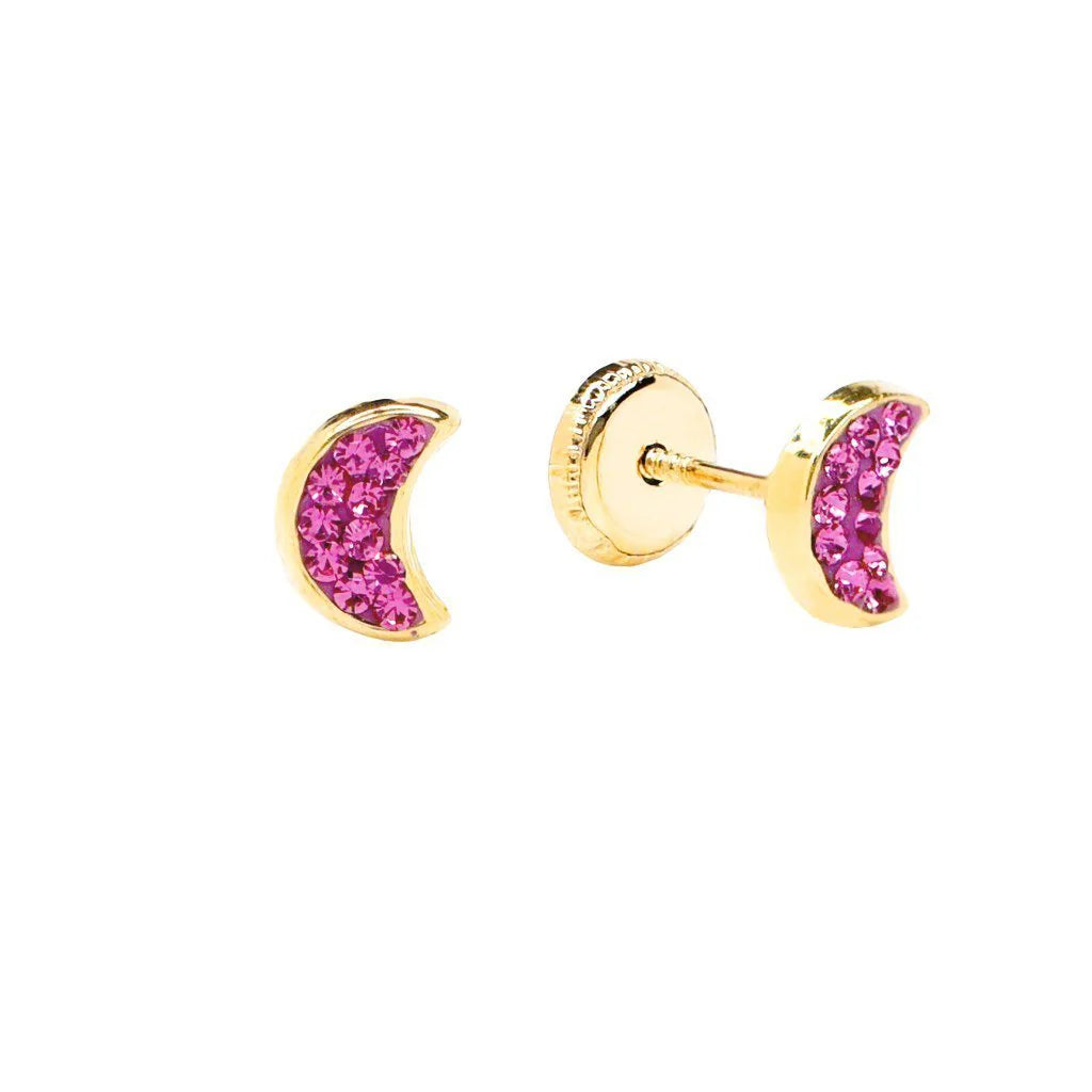 Pendientes Bebés Luna Circonitas Rosas Oro 9k