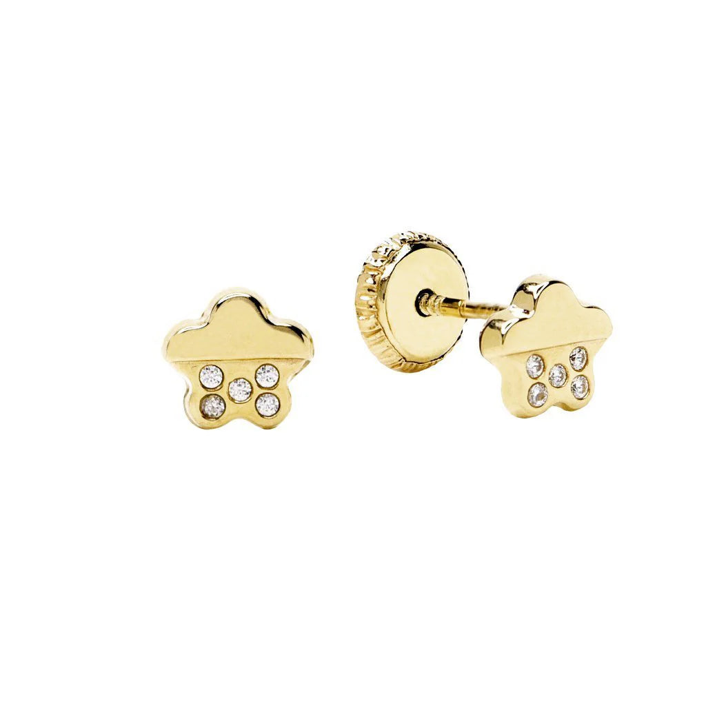 Pendientes Bebés Flor Medio Circonitas Oro 9k