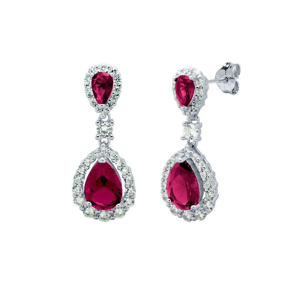 Pendientes Fiesta Circonita Rubí Plata