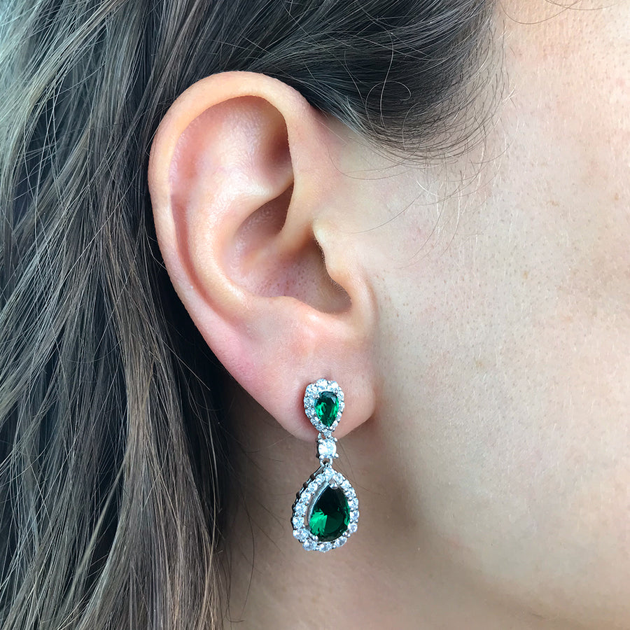 Pendientes Fiesta Circonita Esmeralda Plata