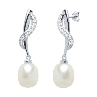 Pendientes Largos de Oro 18K con Perlas y Circonitas