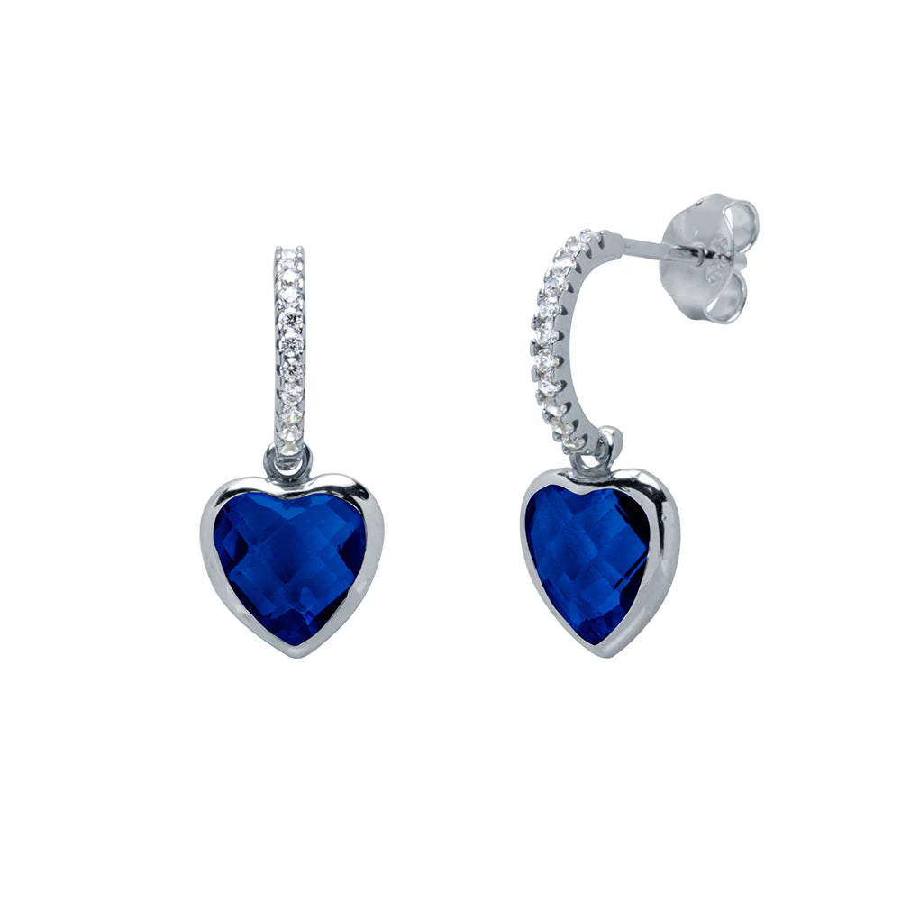 Pendientes Corazón de Oro 9K con Circonita Zafiro
