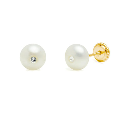 Aretes de Oro 9K para Niña con Perla y Circonita