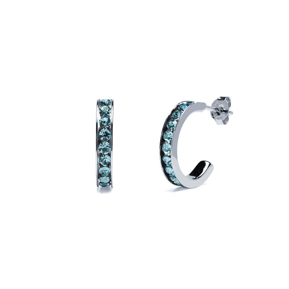 Pendientes aros circonita azul 15mm Plata